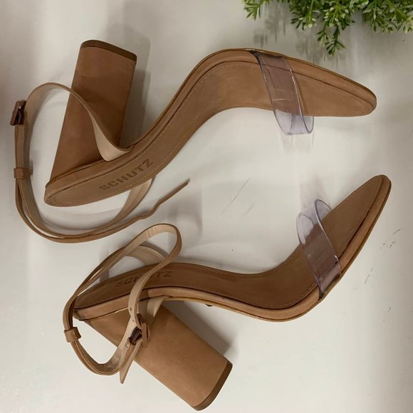 Schutz Geisy Suede Illusion Ankle Strap Block Heel - Picture 5 of 7